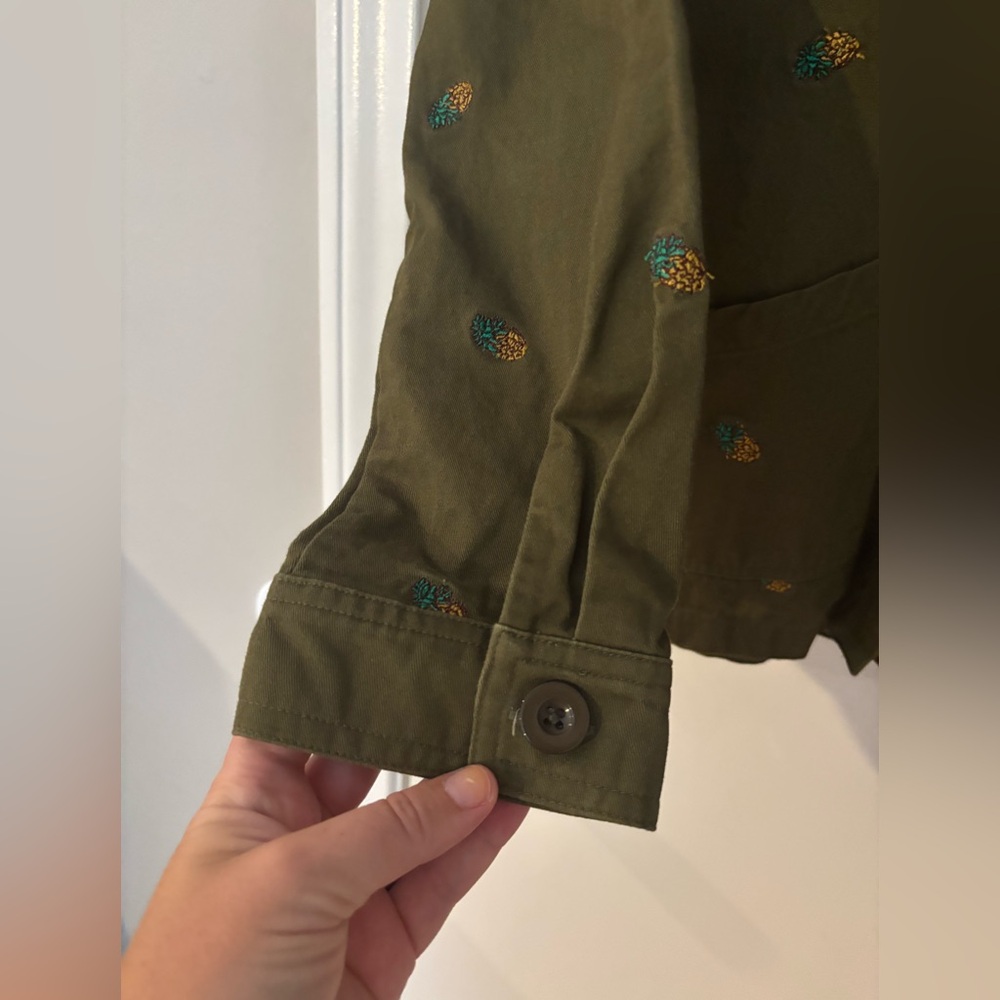 ENGLISH FACTORY Pineapple Printed Embroidered Jacket Olive Green Cotton Canvas S - Picture 9 of 13